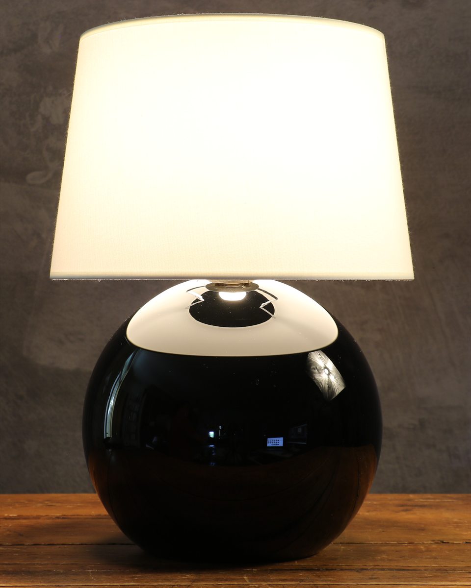 Black Glass and Brass Table Lamp — Attributed to Jacques Adnet
