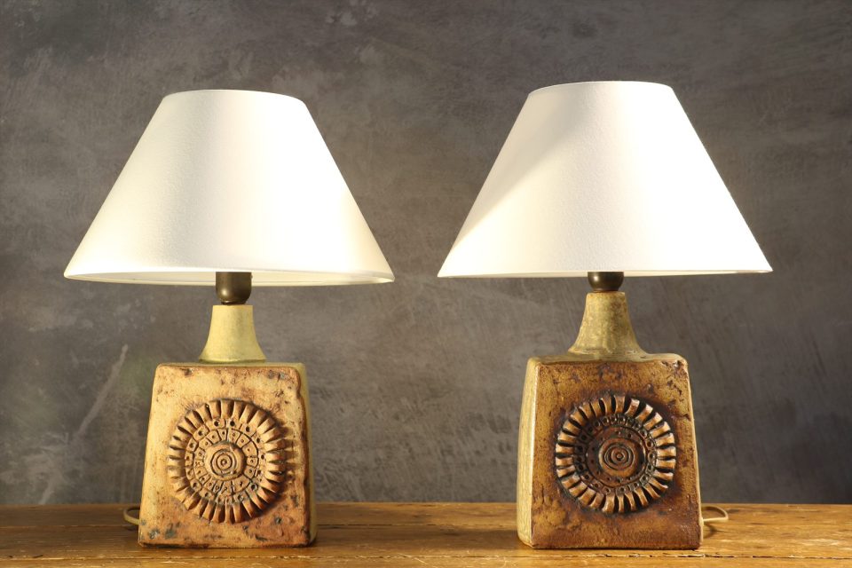 Pair of Vintage Brutalist Stoneware Table Lamps — Bernard Rooke
