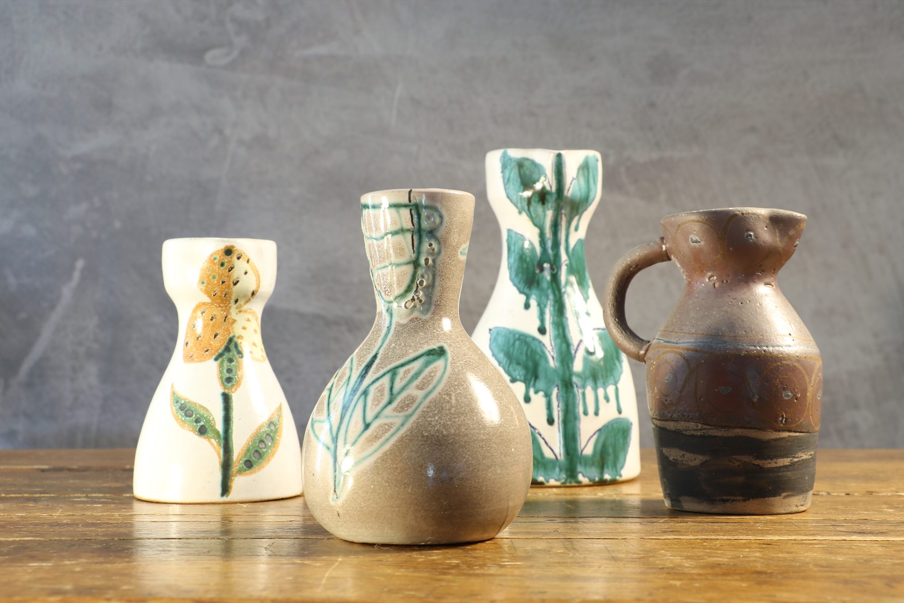 Set of Three Ceramic Vases and Pitcher