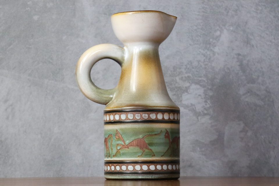 Mid-Century Ceramic Pitcher with Animal Decoration — René Maurel
