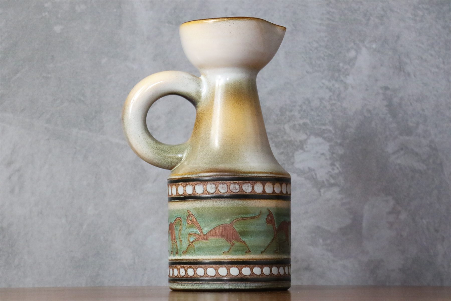 Mid-Century Ceramic Pitcher with Animal Decoration