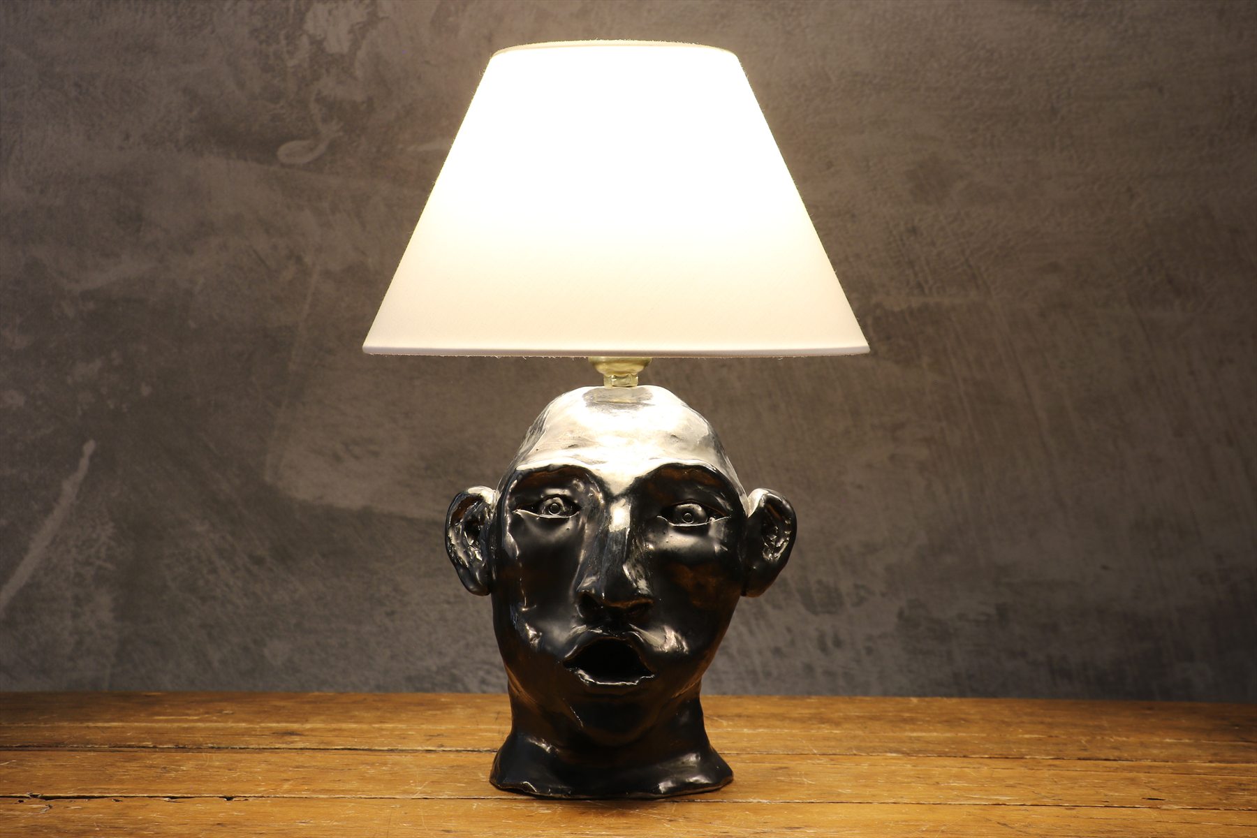 Mid-Century Hand-Painted Ceramic Table Lamp with Face Decor