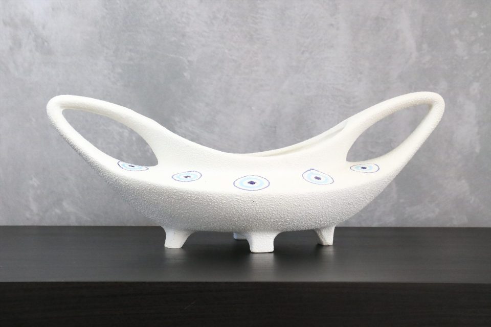 White Textured Glazed Ceramic Bowl — Attributed to Roberto Rigon