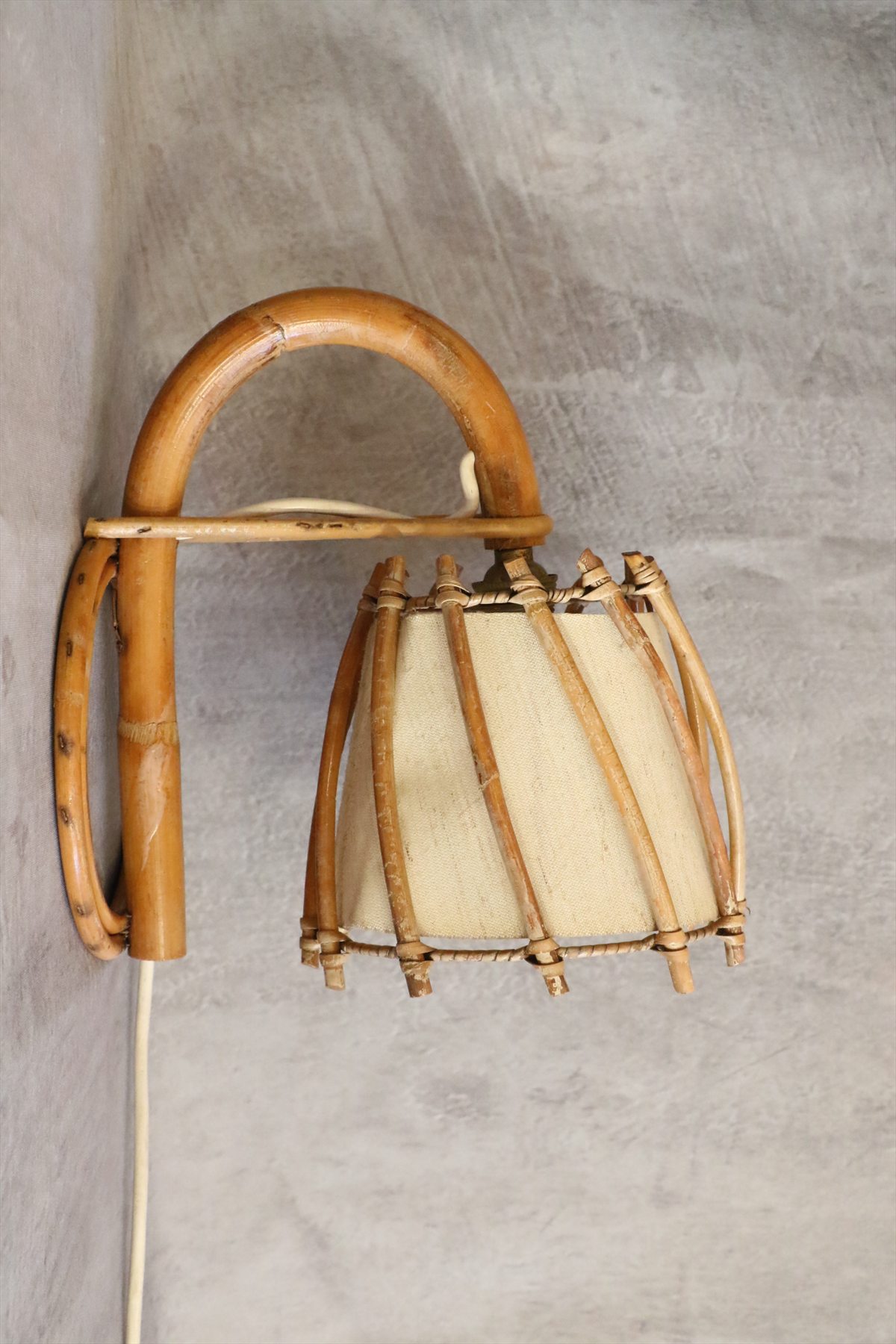 Mid-Century Modern Bamboo and Rattan Wall Lamp