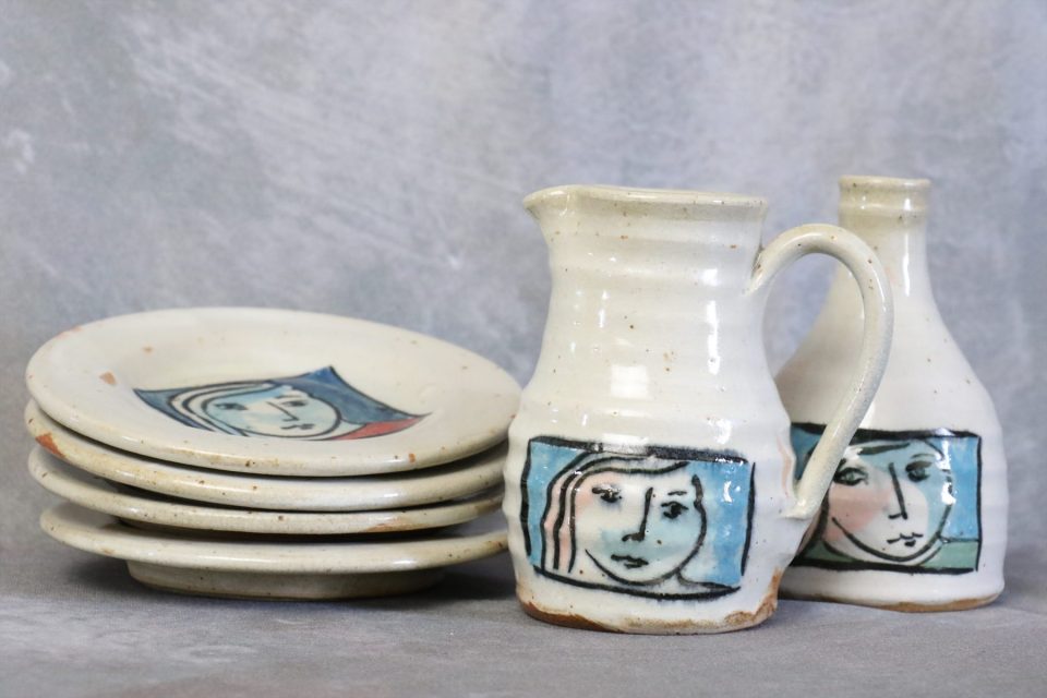 Ceramic Dishes with Painted Blue Faces — Anne Reverdy