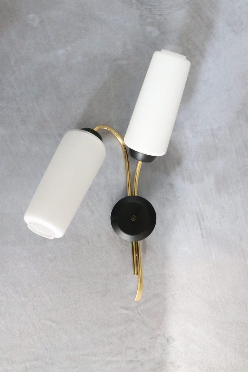 Mid-Century Modern Brass and Opaline Wall Lights — Maison Lunel