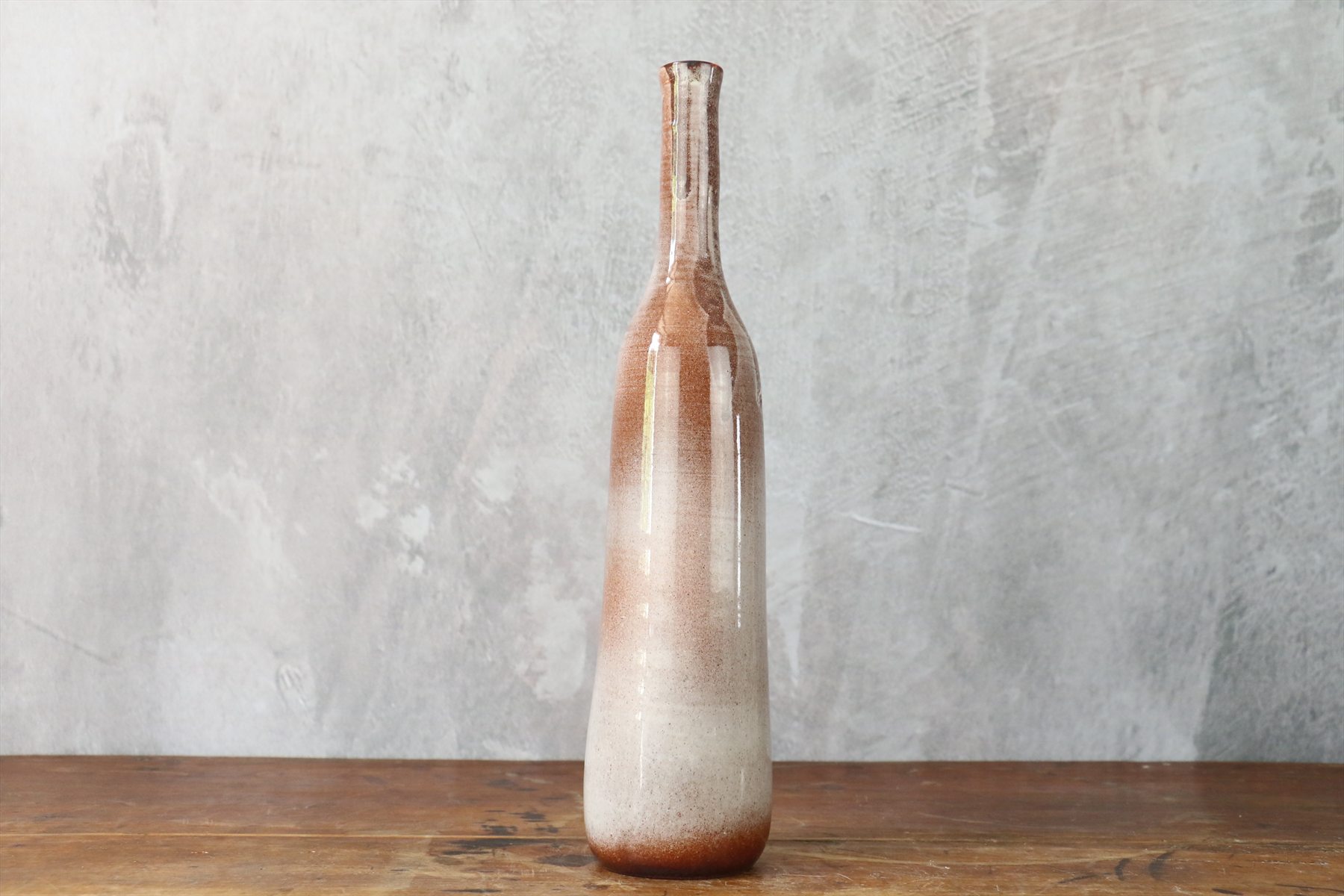 Glossy Terracotta and Cream Glazed Ceramic Vase