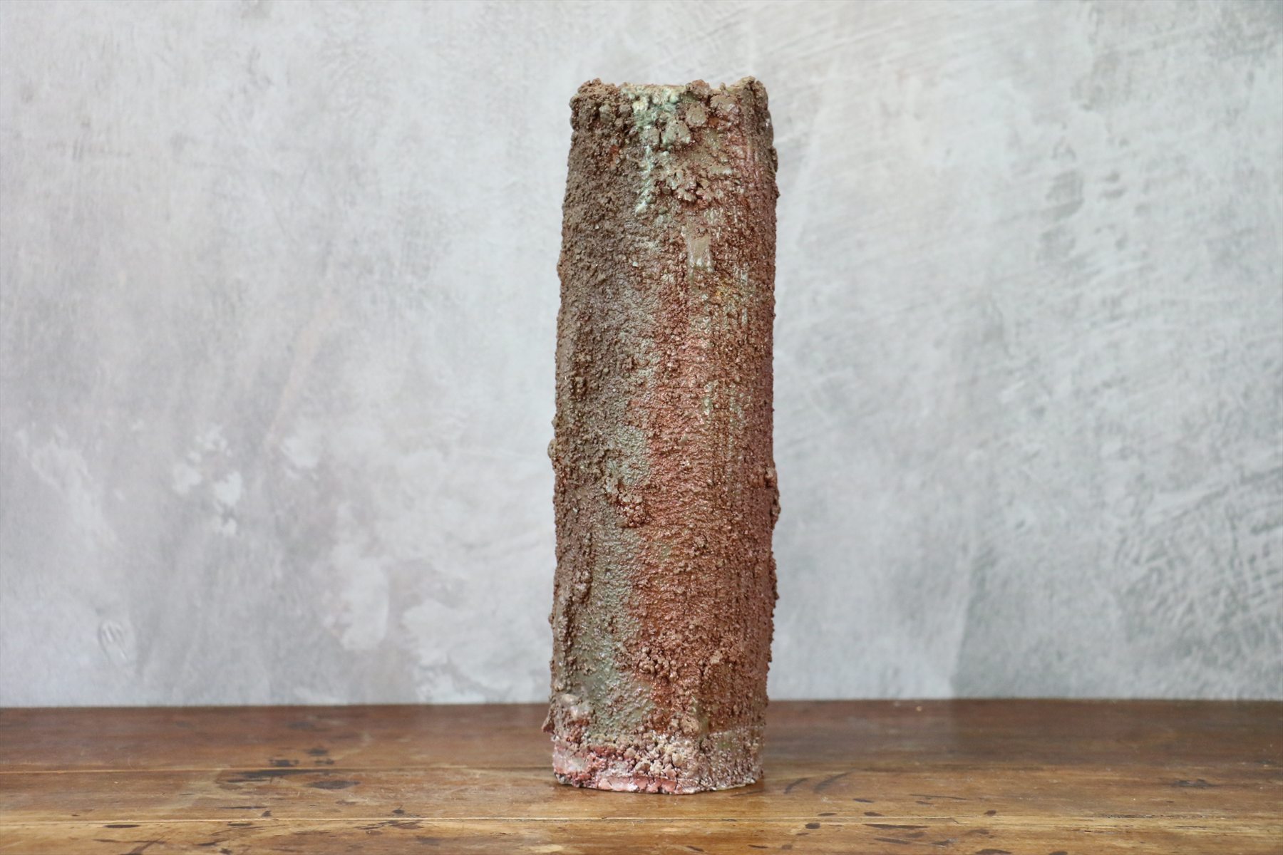 Textured Rust Brown and Green Glazed Ceramic Vase