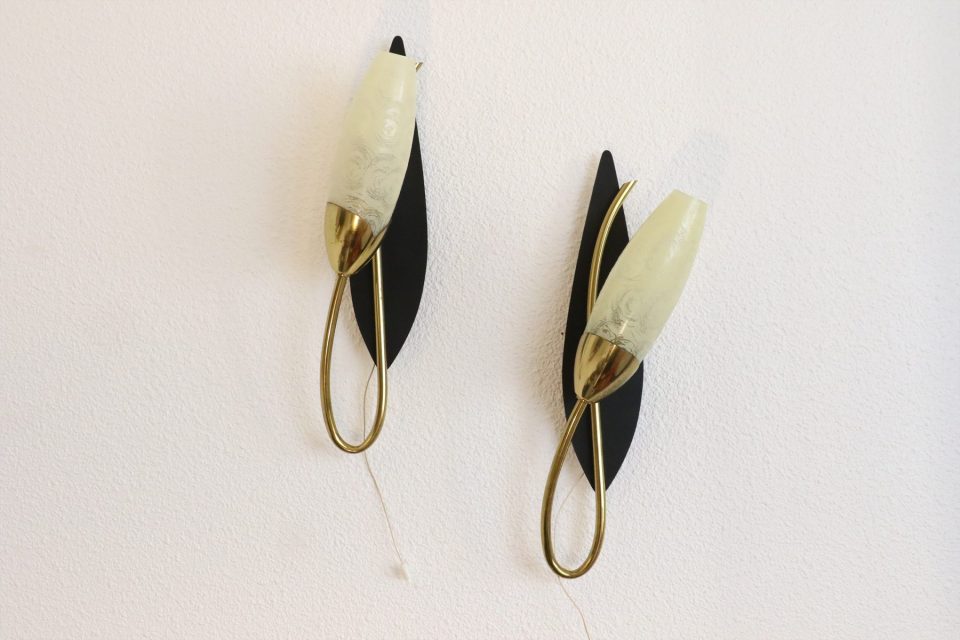 Pair of Vintage Metal and Brass Wall Lights — Attributed to Arlus