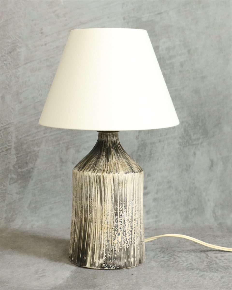 Incised Cream and Charcoal Ceramic Table Lamp — Georges Gehel