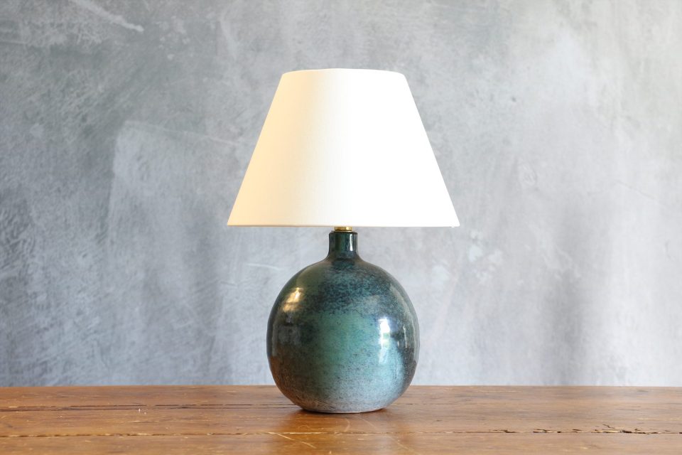 Vintage Teal Blue Glazed Ceramic Table Lamp — Roland Zobel