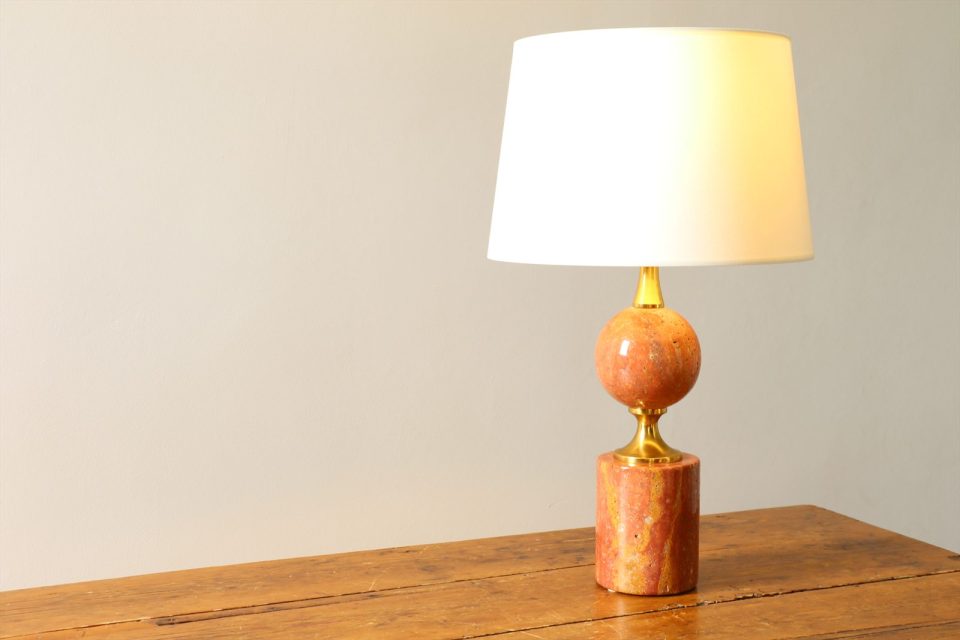 Vintage Pink Marble and Brass Table Lamp — Maison Barbier