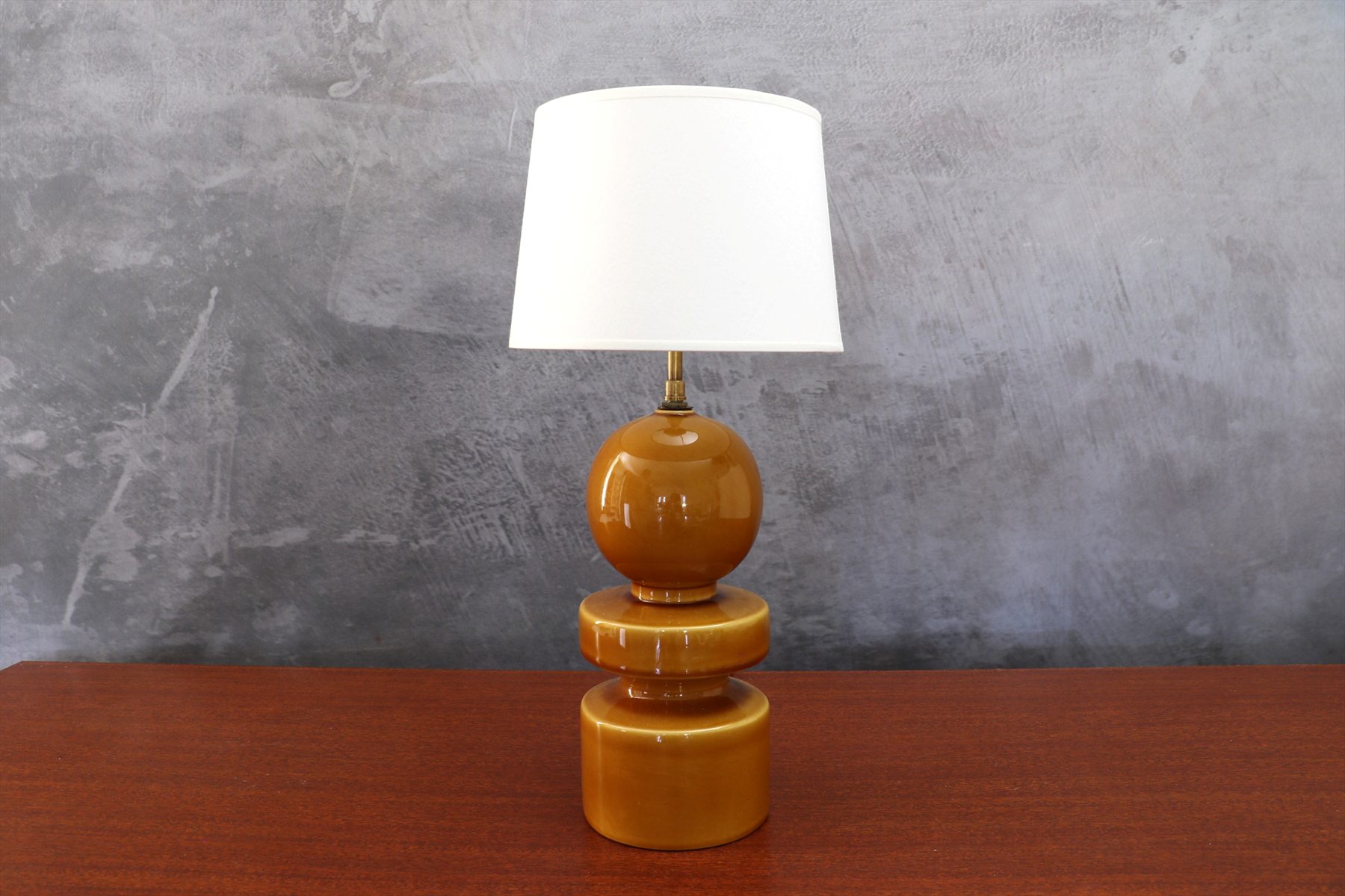 Vintage Amber Glazed Ceramic Totem Table Lamp