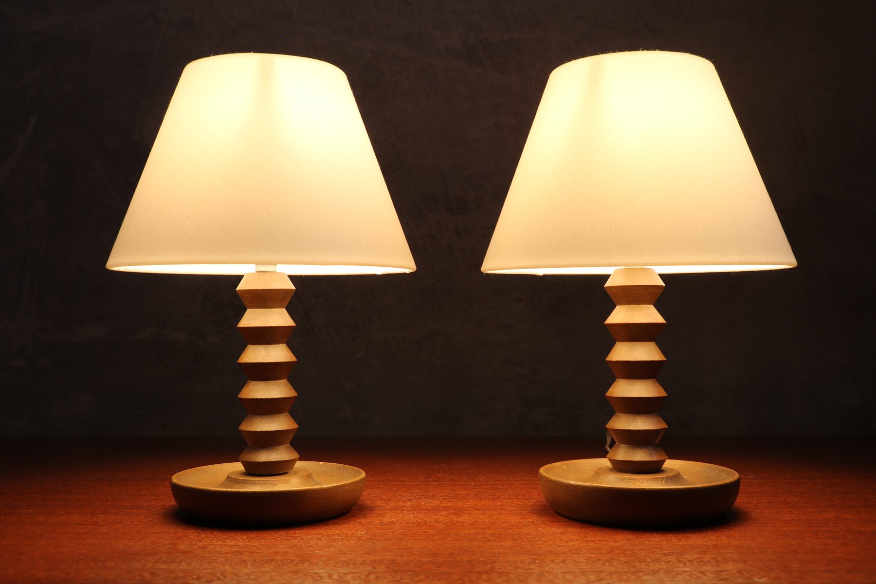 Pair of Turned Wood Table Lamps