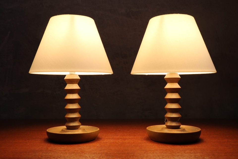 Pair of Turned Wood Table Lamps — Attributed to Charles Dudouyt