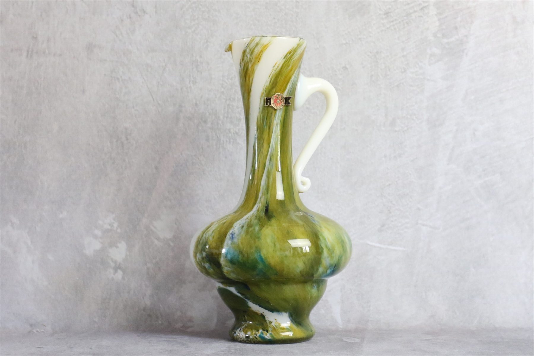 Green and White Opaline Glass Pitcher
