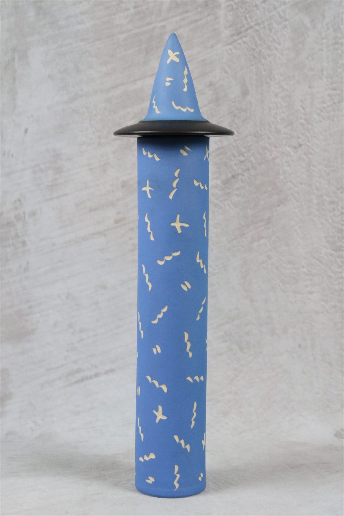 Tall Blue and Black Postmodern Ceramic Lidded Box with Confetti Decor