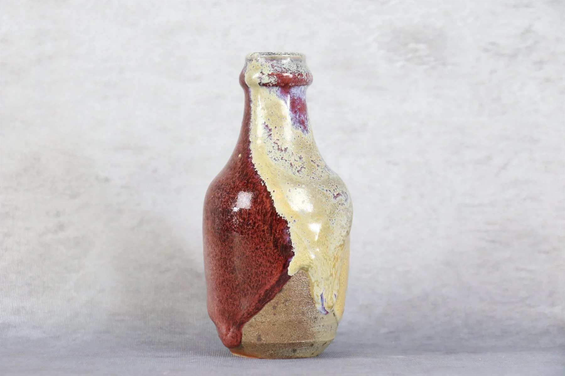 Oxblood and Cream Glazed Stoneware Bottle