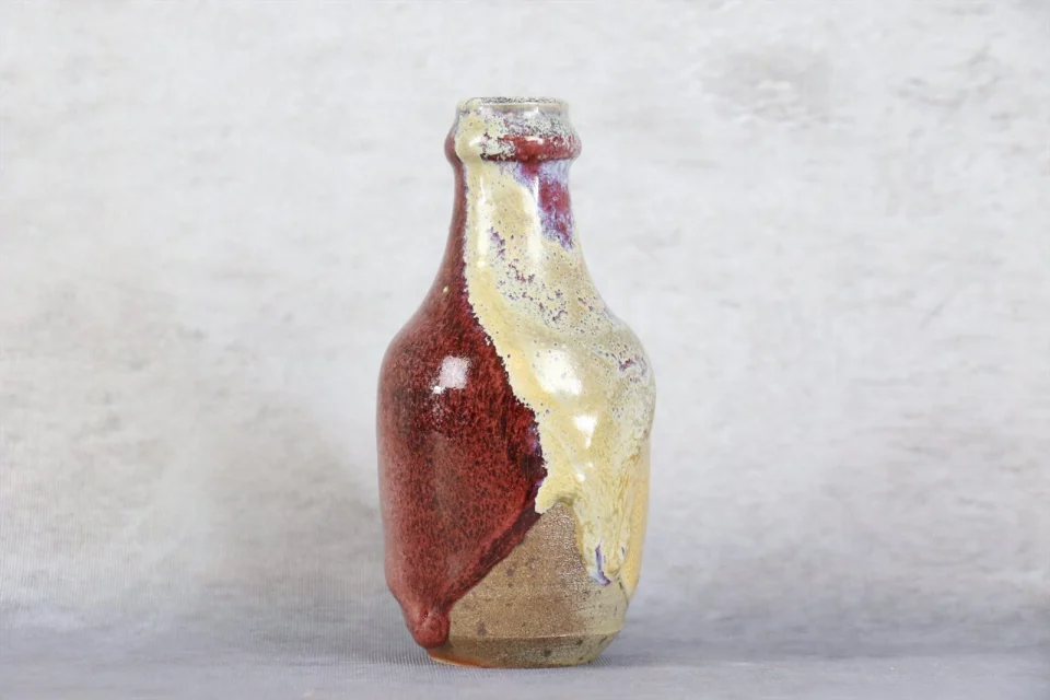 Oxblood and Cream Glazed Stoneware Bottle — Alain Gaudebert