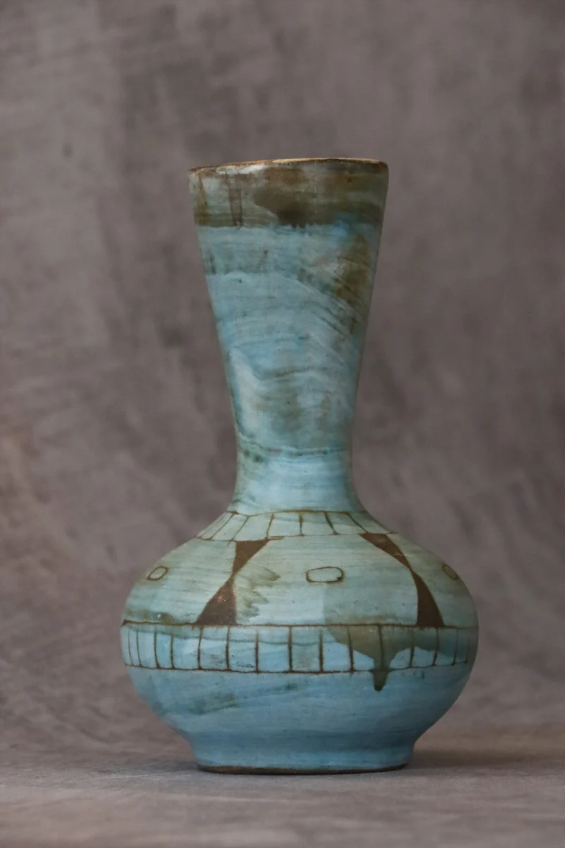 French Ceramic Blue and Black Glazed Vase — Alain Maunier
