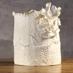 Hand Built White Porcelain Vase with Lace Imprints – photo 1