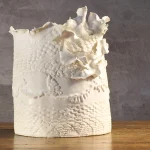 Hand Built White Porcelain Vase with Lace Imprints – photo 11