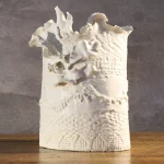 Hand Built White Porcelain Vase with Lace Imprints – photo 12