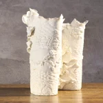 Hand Built White Porcelain Vase with Lace Imprints – photo 2