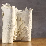 Hand Built White Porcelain Vase with Lace Imprints – photo 7