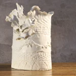 Hand Built White Porcelain Vase with Lace Imprints – photo 8