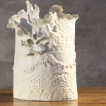 Hand Built White Porcelain Vase with Lace Imprints – photo 9