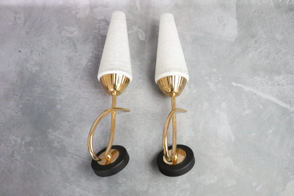 Mid-Century Modern Brass and Glass Wall Lights — Arlus