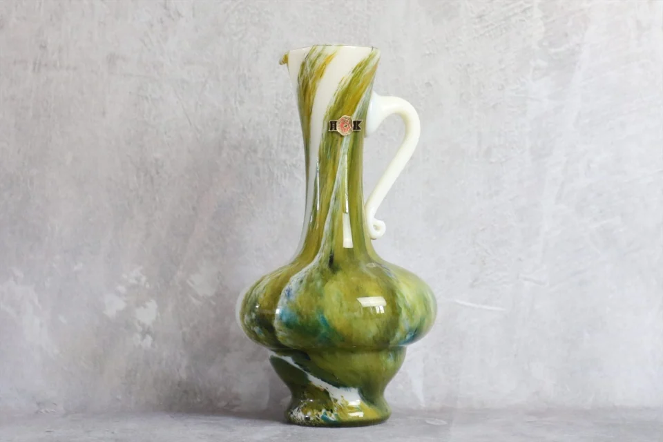 Green and White Opaline Glass Pitcher — Attributed to Carlo Moretti