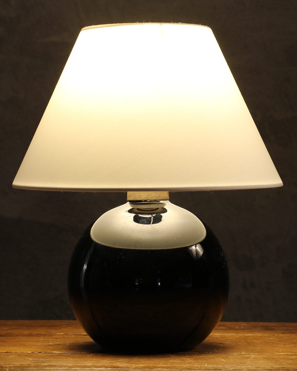 Black Opaline Glass Ball Table Lamp — Attributed to Jacques Adnet