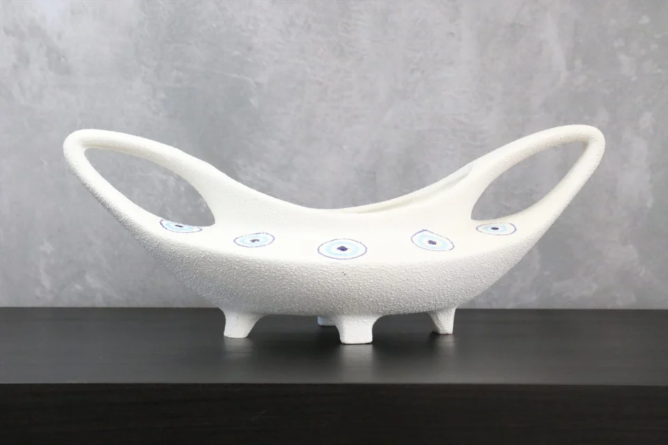 White Textured Glazed Ceramic Bowl — Attributed to Roberto Rigon
