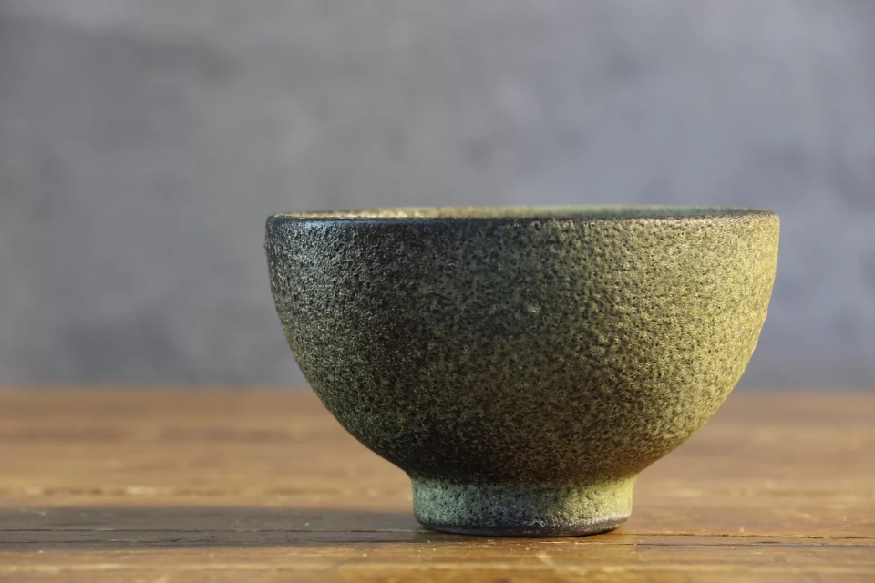 Moss Green Lava Glazed Footed Ceramic Bowl — Attributed to Ruelland