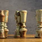 Set of Three Stoneware Double Candlesticks – photo 1