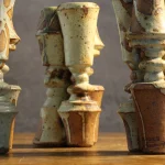 Set of Three Stoneware Double Candlesticks – photo 3