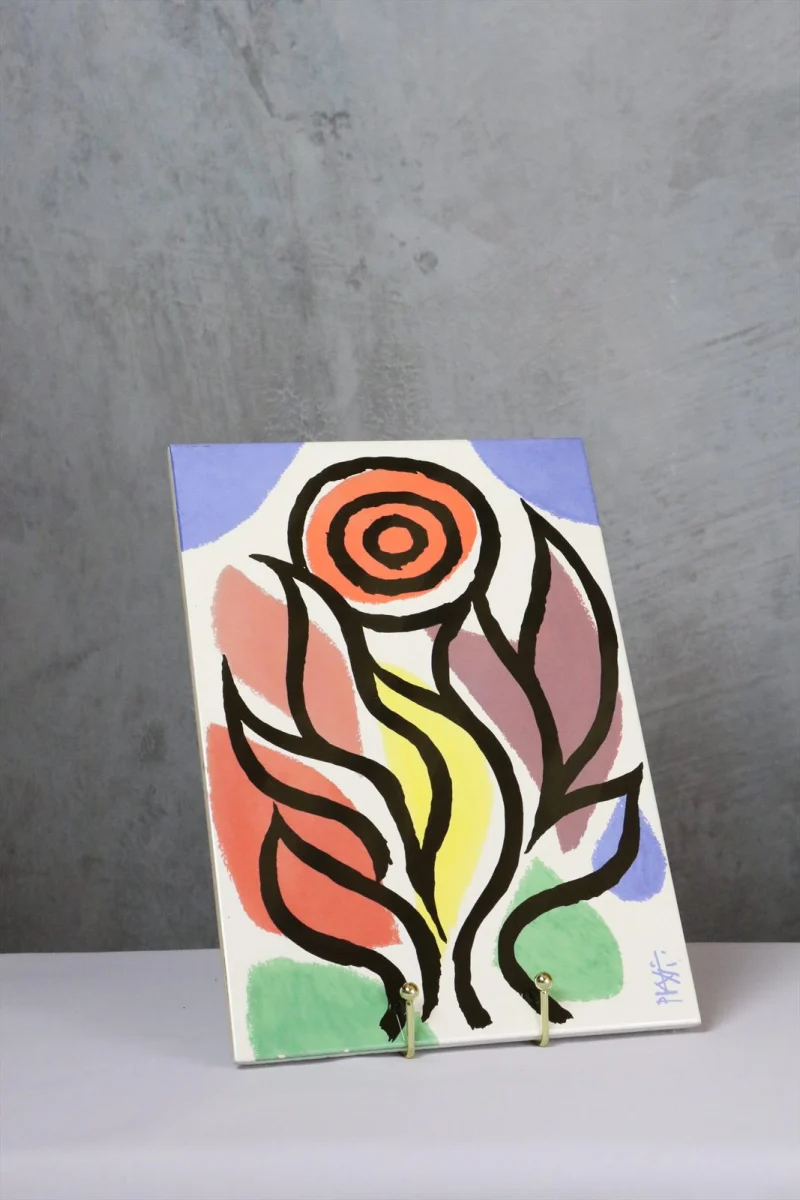 Vintage Postmodern Ceramic Flower Tile — Celestino Piatti
