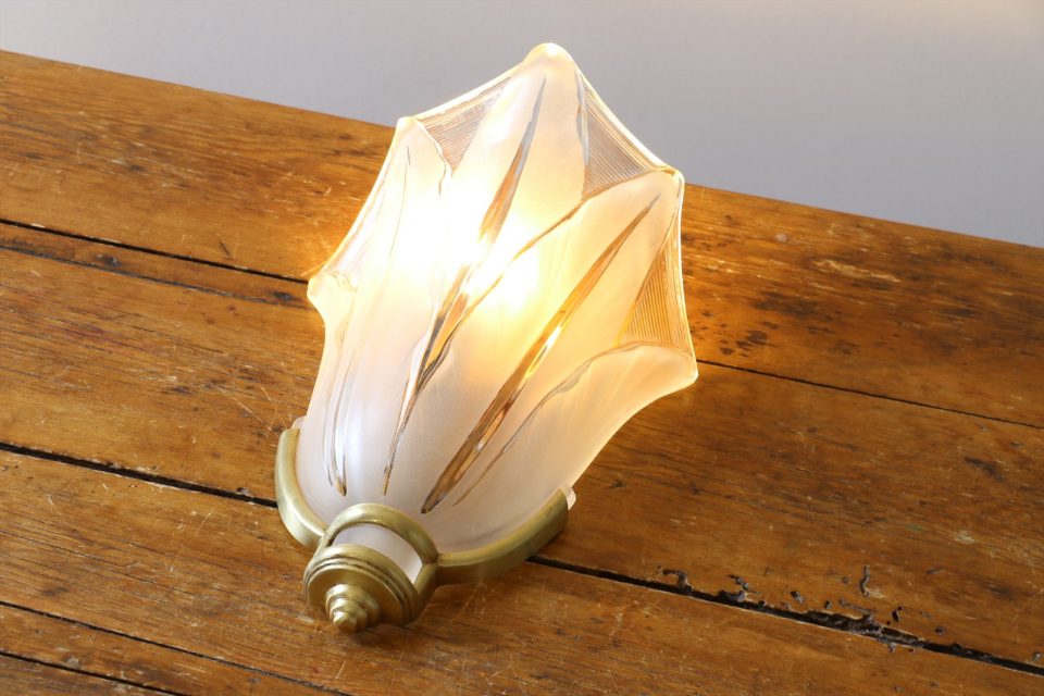 Set of Three Art Deco Icicle Glass and Brass Wall Lights — Ezan