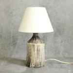 Incised Cream and Charcoal Ceramic Table Lamp – photo 1