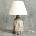 Incised Cream and Charcoal Ceramic Table Lamp – photo 3