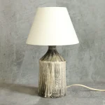 Incised Cream and Charcoal Ceramic Table Lamp – photo 5