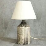 Incised Cream and Charcoal Ceramic Table Lamp – photo 6