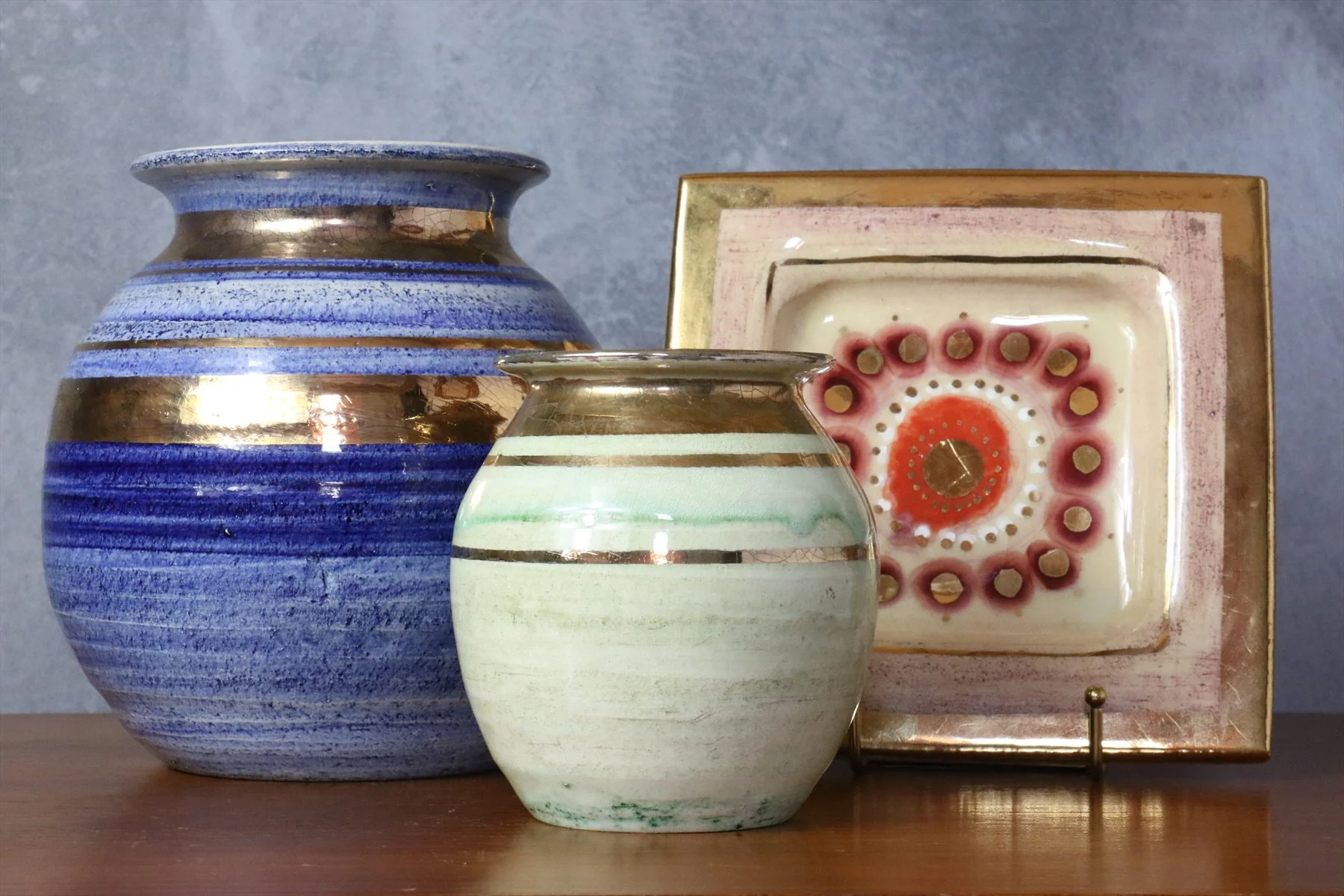 French Ceramic Green and Golden Vase