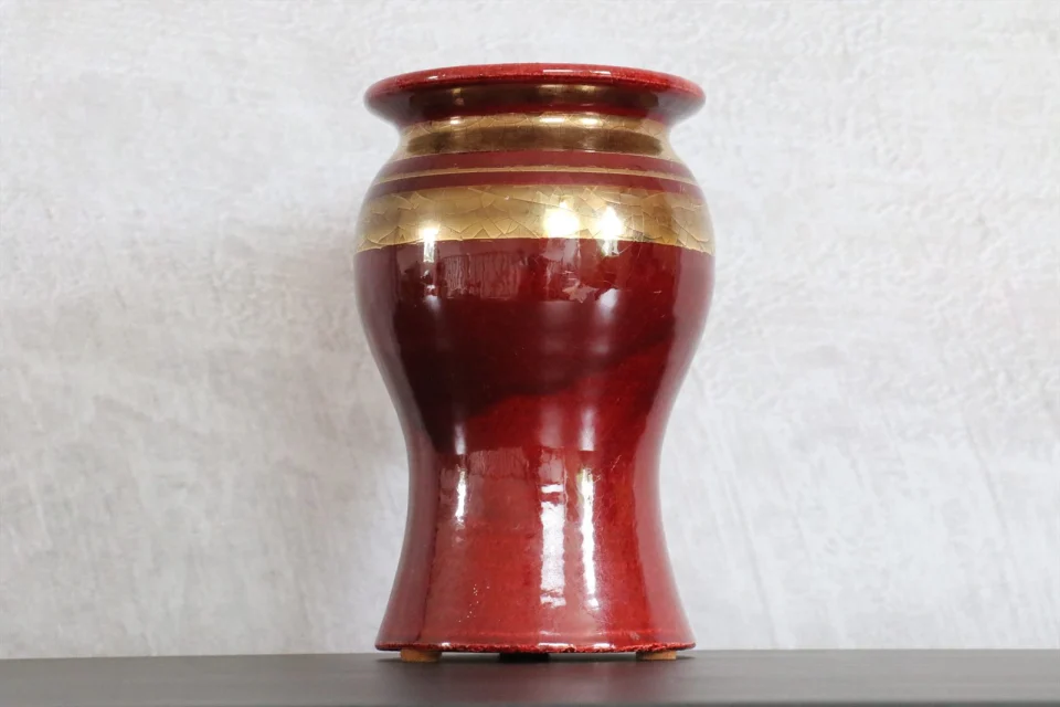 Vintage Red and Golden Ceramic Vase — Georges Pelletier