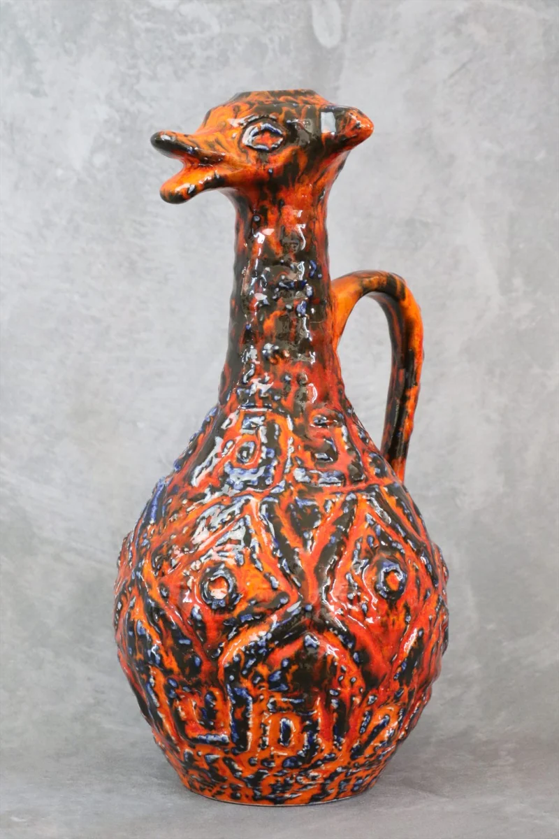Duck-Shaped Orange and Blue Glazed Ceramic Vase — Jasba