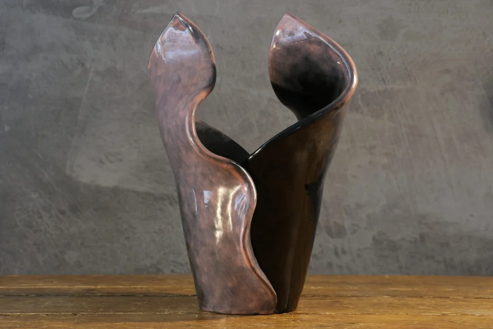 Sculptural Ceramic Vase in Pink and Black Glaze — Jova