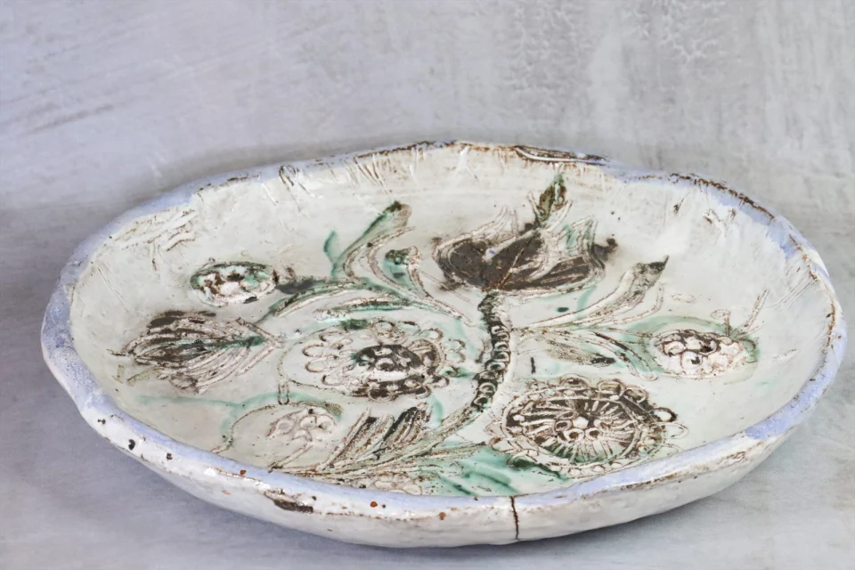 Large Earthenware Plate with Flowers — Boris Kassianoff