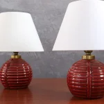 Pair of Mid-Century Modern Red Ceramic Bedside Lamps – photo 1